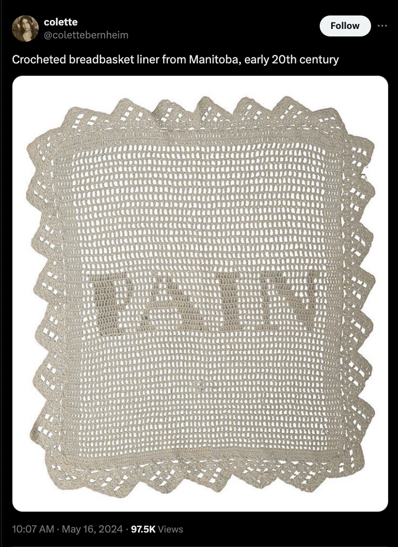 crochet - colette Crocheted breadbasket liner from Manitoba, early 20th century Pain Views